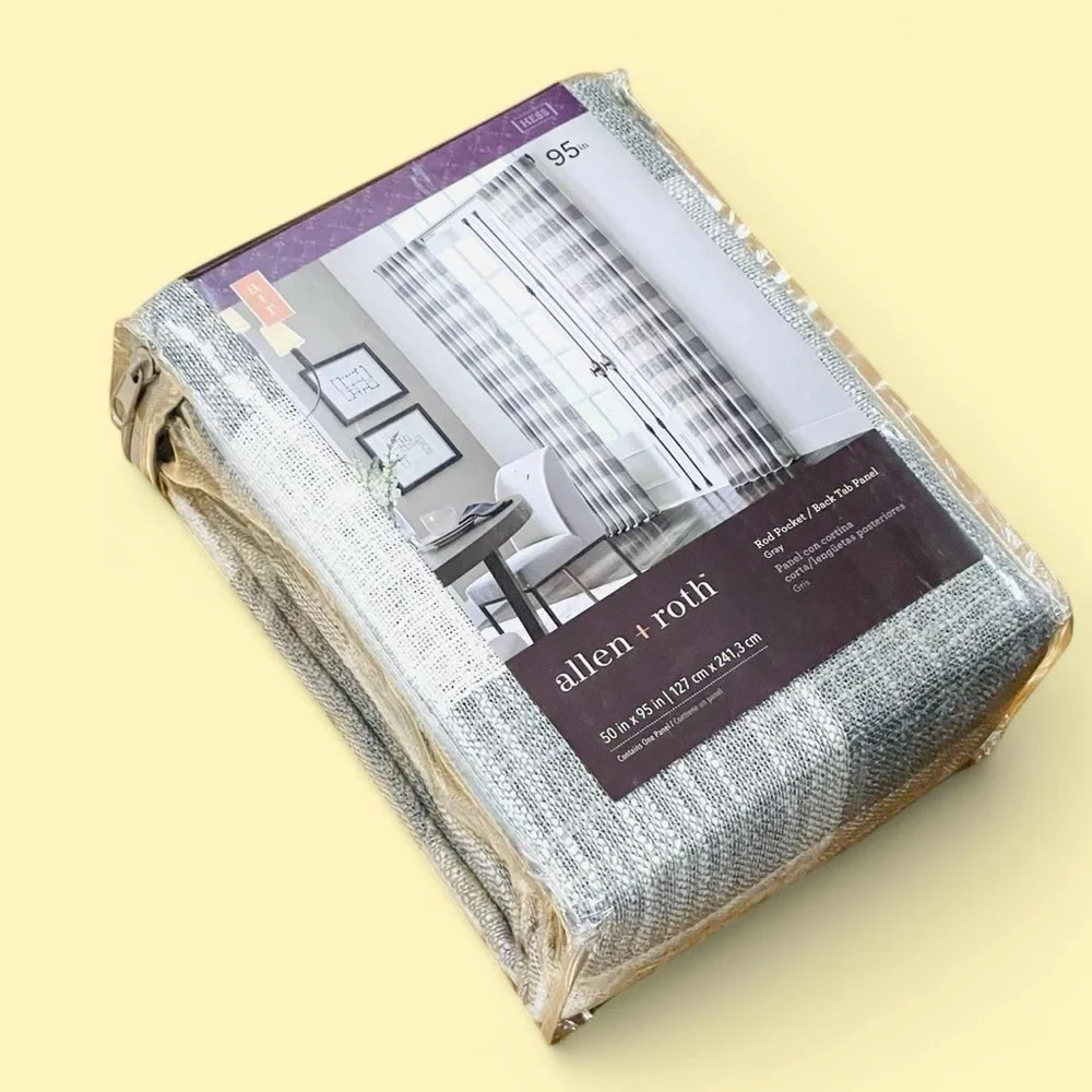 allen + roth 95-in Grey Plaid Light Filtering Back Tab Single Curtain Panel
